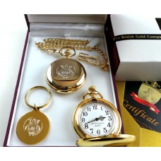 Merchant Navy Gold Plated Pocket Watch and Matching Keyring